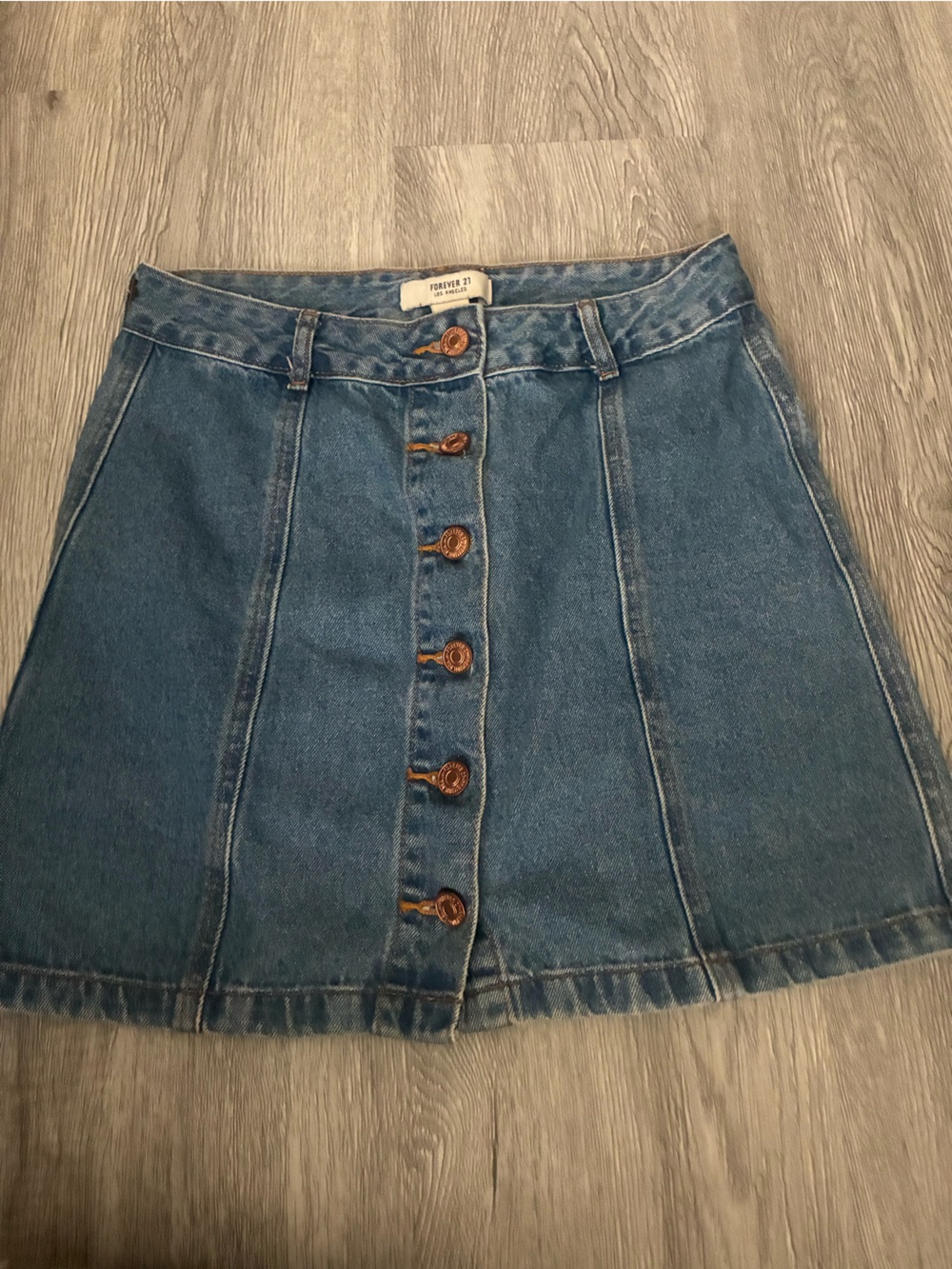 Forever 21 Blue Denim Button-Front Flare Skirt